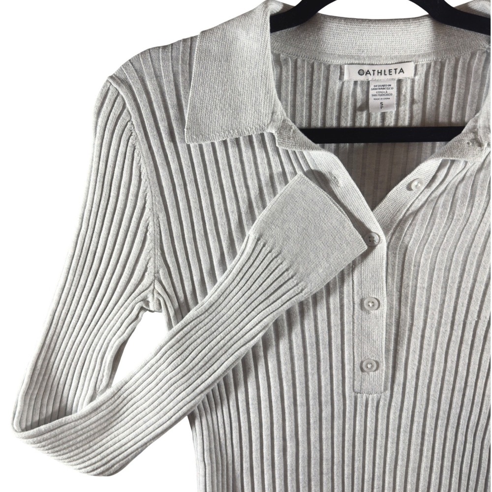 336 | Athleta Womens Small Ribbed Long Sleeve Polo Henley Top Cream